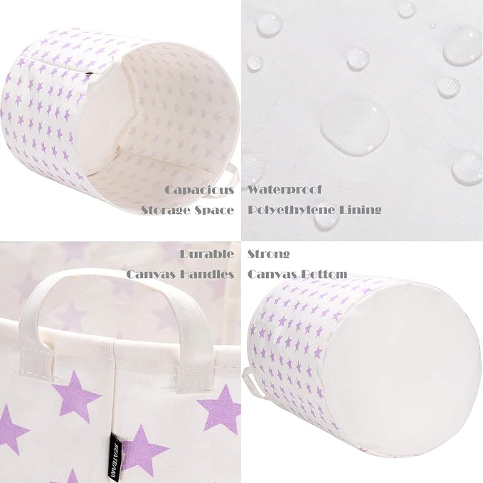 Sea Team Large Canvas Laundry Basket with Handles, Purple Stars | Collapsible Fabric Laundry Hamper, Closet Shelf Organizers, Containers for Clothing, Blankets, Toys, Bedding, 19.7 x 15.7”