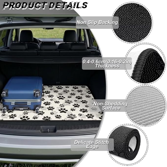 Howilath White Dog Paw Trunk Liners for Cars All Weather Cargo Liner, SUV Trunk Mat, Durable Non-Slip Rear Trunk Cover Universal Auto Interior Accessories