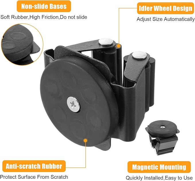 4 Pcs Magnetic Broom Holder Heavy Duty, 12Lbs Magnetic Tool Holder Wall Mount with Anti-Slip Rubber Gripper, No-Drill Mop Broom Holders for Garage Kitchen Laundry RV Van Accessories, Black