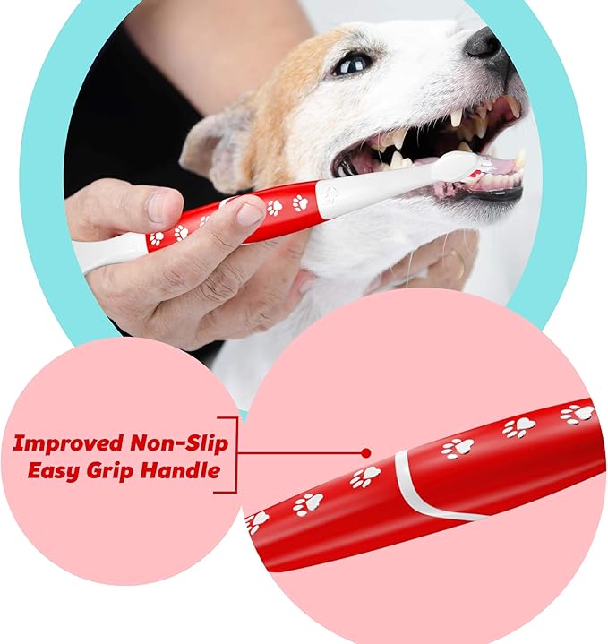 Pet Toothbrush for Dogs, Cats with Soft Bristles - Easy Teeth Cleaning & Dental Care, Non Slip Dual Head Dog Toothbrush for Medium & Large Pets, Toothpaste Not Included, Pack of 1 (Green)