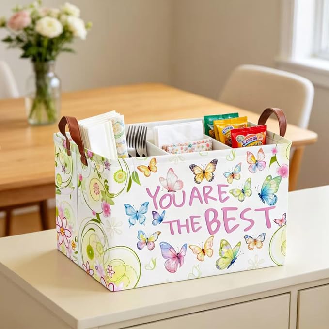 NTAOHAMPER Rectangular Storage Basket Empty,Storage Bin with Handles,Room Decor,Gift Basket,Book Box(Blessing Butterfly)