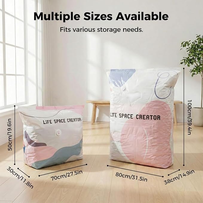 No‑pump Vacuum Storage Bags 3-Sec Fast Compression, Large Capacity Vacuum Bags No Pump Needed, 3D Compression Bags For Storage, Press & Seal Reusable, Space-Saving (3pcs M)