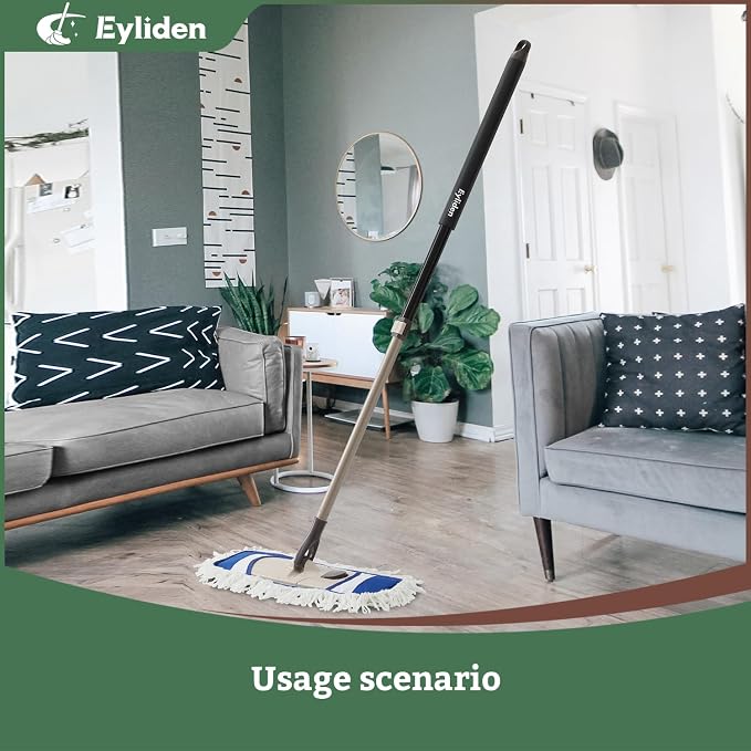 Eyliden Dust Mop, 2 Microfiber Pads, Home Commercial Cleaning, Quick Swap | 52.6" Adjustable Handle, 360° Swivel, Washable, Wet Dry Mops for Kitchen Hardwood Vinyl Tile Floor Cleaning, Push Dust Broom