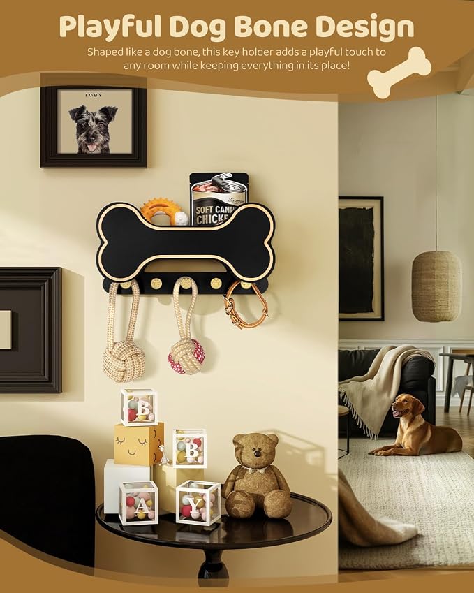 MTERSN Cute Dog Leash Holder for Wall for Dog Stuff Organizer, Black