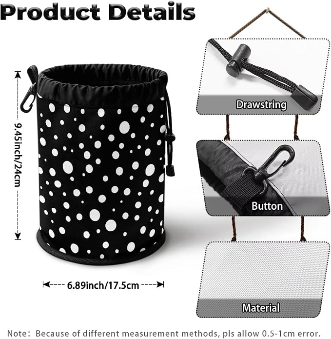 Large Capacity Clothespin Bag with Hanging Hook White Polka Dot Waterproof Clothes Pin Hanging Bag Clothespin Storage Organizer with Large Opening