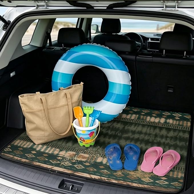 Howilath Dark Green Tie Dye Aztec Car Trunk Mat Universal Rear Trunk Protector Non-Slip & Dustproof Rear Trunk Protection for Daily & Outdoor Use