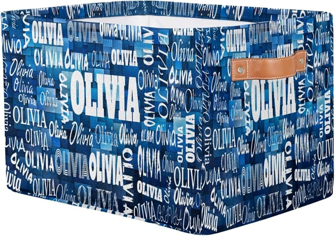 Personalized Storage Bins for Kids Pets Toys, Blue Geometric Square | Organizing Boys Girls Pets Toys Closet Shelf Clothes Books