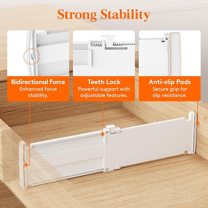 Lifewit 12 Pack 4" High Drawer Dividers, Adjustable Drawer Organizer Clothes | 10.5"-16.5" Expandable White Plastic Separators for Dresser, Kitchen, Cabinet, Nursery, Office, Socks & Underwear Storage