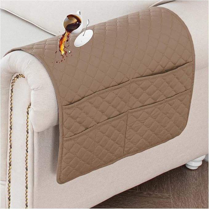Large Polyester Armrest and Headrest Covers with 2 Pockets | Soft, smooth polyester resists daily wear nonslip silicone backing helps shield recliners and sofas from pet scratches