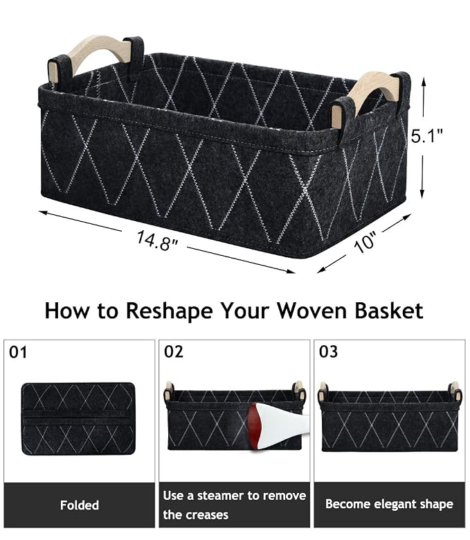 Storage Baskets Bin Narrow Long Basket for Closet Decorative Cube Nursery Container for Toys Towels Tissues Toiletry Caddy Car Organizer Dark GRAY