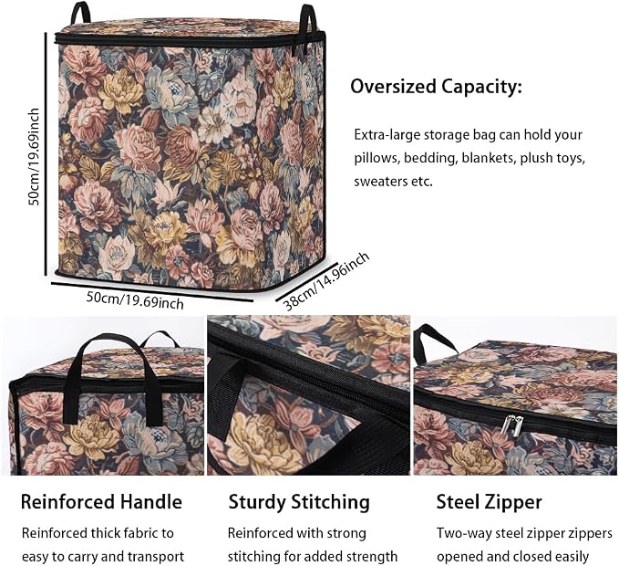 2pcs blanket storage bag for under bed,closet organizers 95L | clothing sweater sheet bedding comforter duvet quilt pillow toy storage bags with lids,dorm room essentials for containers