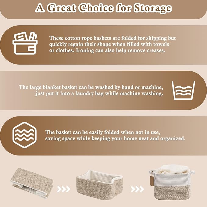 Goodpick Woven Rope Storage Basket for Shelves, Rectangle, Light Brown | 13" × 10" × 9" Stylish Gift Basket for Home Organization, Fits Dog Toys, Books & Nursery Essentials Storage, Writable Label