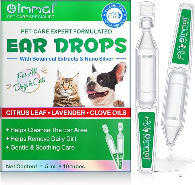 Ear Cleaner for Dogs & Cats – Gentle Plant-Based Formula with Soothing Relief, 10 Single-Use Tubes (1.5 mL Each) | Daily Ear Cleaning Solution for Pets