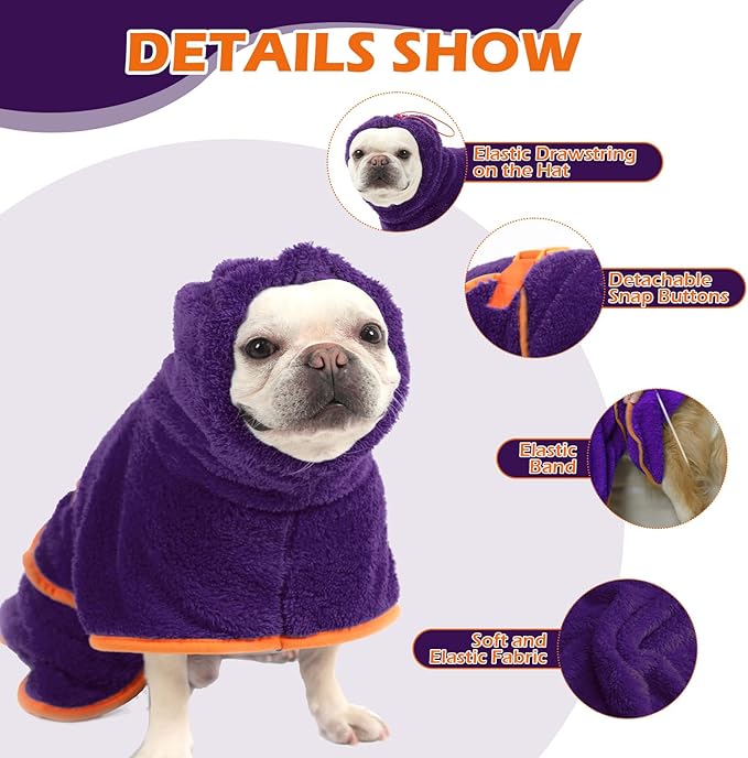 EXPAWLORER Soft Dog Bathrobe with Hood, Super Absorbent & Quick-Drying Dog Towels, Cozy Drying Coat for After Bath,Swimming, Purple S