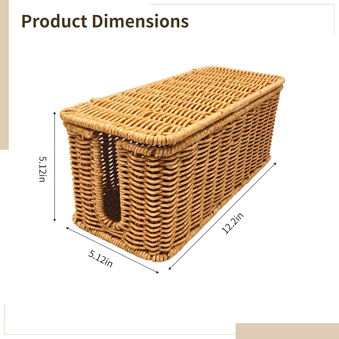 Cable Organizer Box, Vented Rattan Cable Organizer for Cord Organizer Box Storage, 12 in X 5 in X 5 in