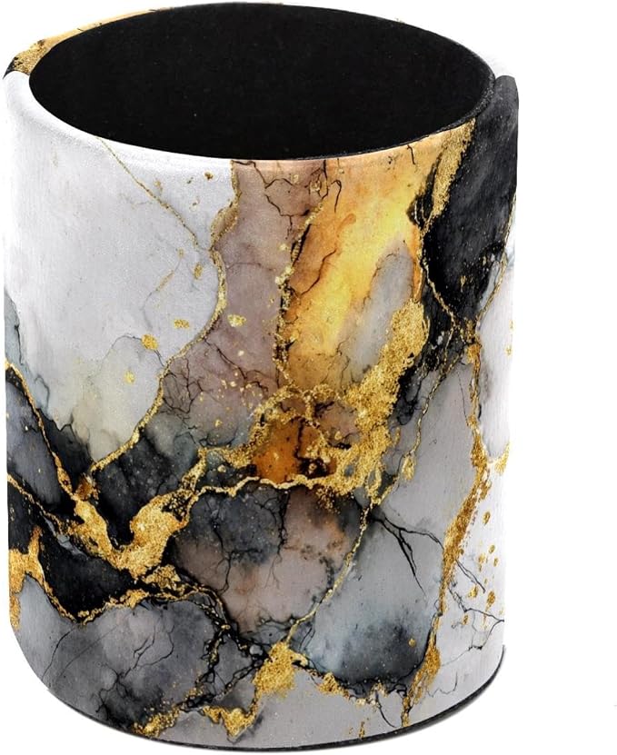 Faux Leather Pen Holder for Desk, Pencil Organizer Marble Texture Pen Cup Desk Decor Makeup Brush Holder Storage for Office Home