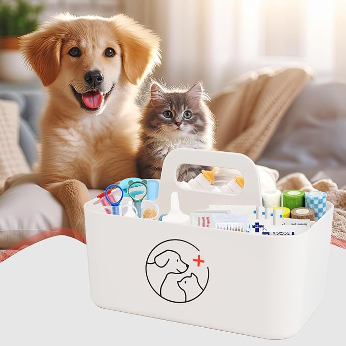 Dog Storage Organizer for Nursing Supplies,Portable Caddy for Pet Stuff,Divided Storage Bin for Dog Cat Feeding Bottle/Pet Pill Shooter/Whelping Kit-Bathroom,Countertop Storage-White