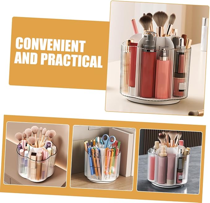 ABOOFAN Rotating Pen Holder Capacity Desktop Storage Organizer for Stationery and Makeup Brushes Stable Design for Home Office Transparent Finish