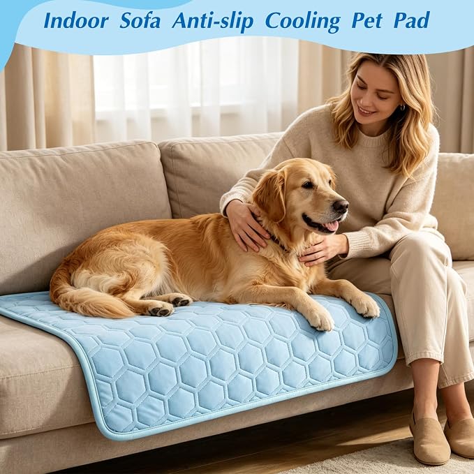 Cooling Mat for Dogs & Cats, Thick Breathable Dog Cooling Mat Q-MAX>0.45 | Chill Cool Fiber Dog Cooling Bed with Non-Slip Base, Non-Toxic Foldable Washable Crate Kennel Pad for Indoor & Outdoor Use