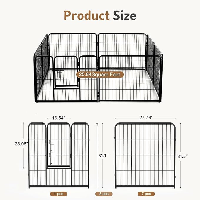 DUMOS Dog Playpen 32 Inch 8 Panels Indoor Outdoor Metal Pet Fence | Foldable Dog Play Pen with Door, Portable Exercise, RV Camping, Puppy Small Medium Dogs