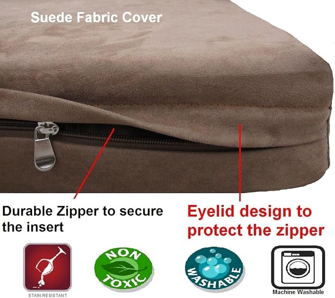 Dogbed4less Premium HeadRest Pillow Orthopedic Cool Memory Foam Dog Bed for Large Dogs, Waterproof Lining with Washable Suede Brown Cover, Extra Large 47X29