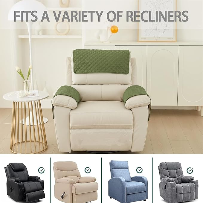 Armrest Covers Armchair Slipcover, Couch Arm Covers Recliner Covers with Storage Pockets Armrest Protector for Chair Sofa(Green,2 Seat | 4 Piece Set)