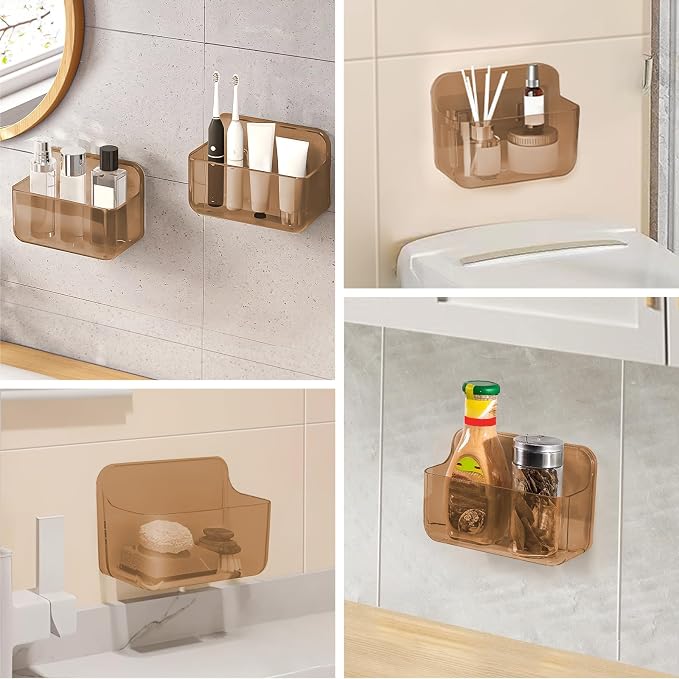 CGBE 2-Pack Cabinet Door Organizer, Self Adhesive Bathroom Shelves, Amber | Acrylic Shower Caddy, Wall Mounted Storage, No Drilling, Automatic Draining, For Cabinet Door and Shower Wall