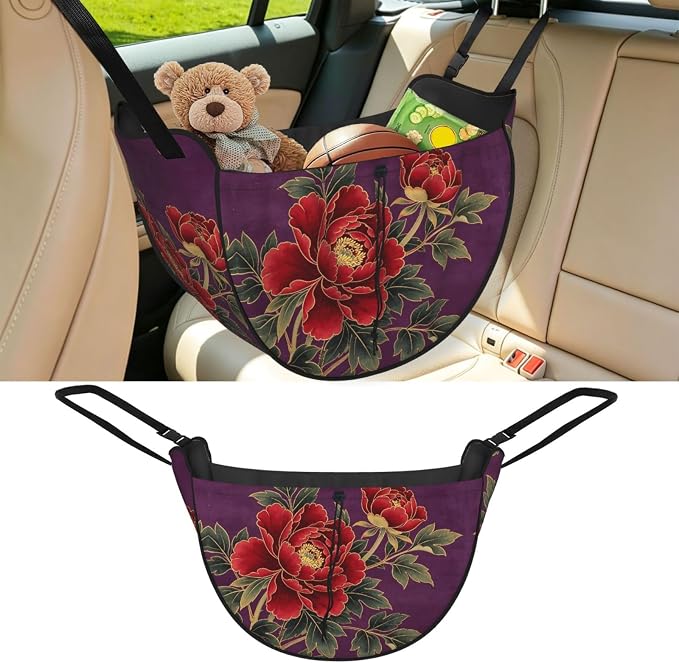 Dark Purple Flower Car Seat Organizer-Backseat Storage Bag for Travel | Waterproof Durable. Holds Snacks Gear Essentials. Fits Most Cars.