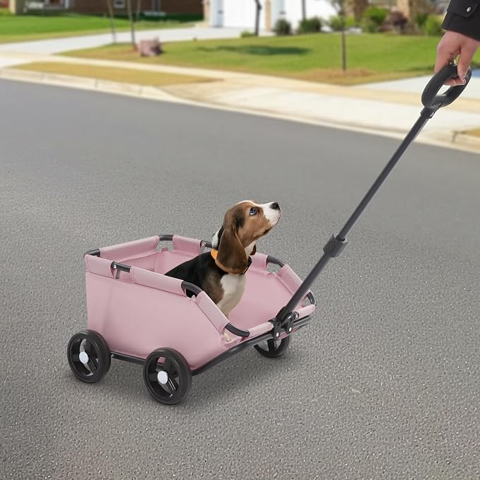 Dog Stroller, Portable Folding Dog Cart with 4 Wheels, Pet Stroller for Small Dogs Cats up to 16.53 LBS Pet Carrier Cart Cart with 360° Rotatable Handle for Travelling Shopping Walking Playing (Pink)