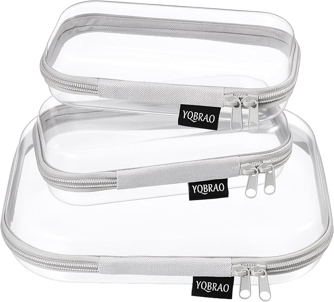 YQBRAO Clear Hard Shell Organizer Cases, 3-Pack, Gray | Rigid 1.2 mm PET organizers with multi-size design for travel storage, home use, and everyday essentials