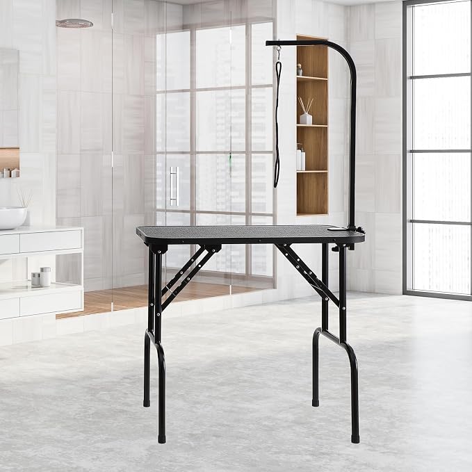 VEVOR Pet Grooming Table, 32 x18 Inch with Height Adjustable Arm, 220LBS Static Weight Capacity, Foldable Dog Groom Station with No-Sit Haunch Holder with Grooming Loop, for Medium and Small Dogs