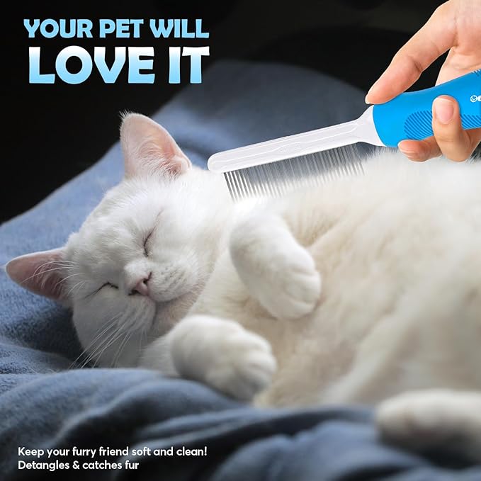 GENPEPADO Grooming Comb for Dogs and Cats with Long & Short Stainless Steel Metal Fine Teeth for Detangling Matted Hair - Pet Detangler Comb for Removing Tangles, Knots, Loose Fur from The Undercoat