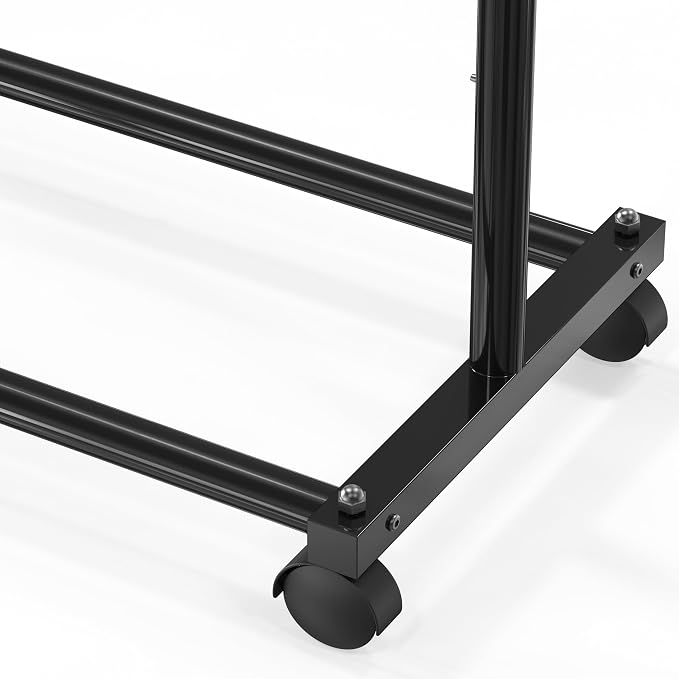 Simple Houseware Standard Rod Garment Clothing Rack, Black | Single Rail, Extendable Width from 30 to 47 Inches, Rolling Clothing Organizer for Bedroom, Laundry, Living Room