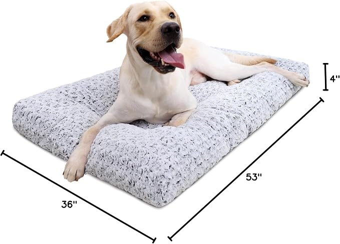 KSIIA Washable Dog Beds Jumbo Dog Crate Bed Deluxe Plush Mat 53"x36" Gray | Deluxe Plush Comfy Kennel Pad, Anti-Slip Bottom,Deep Sleeping Mat for Jumbo Dogs,Machine Washable for Easy Cleaning