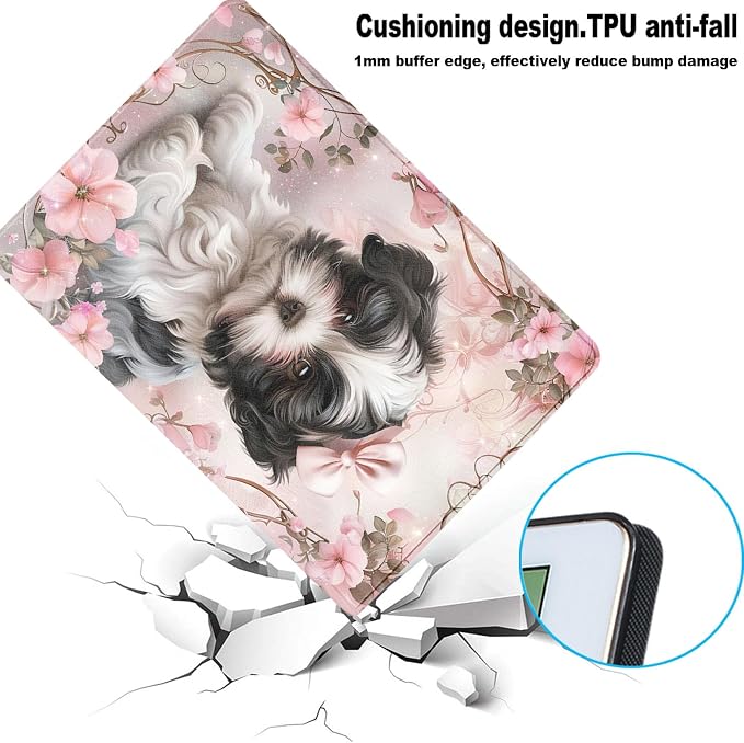 for Samsung Galaxy Tab A 10.1 2016 (SM-T580/T585/T587) Tablet Protective Cover with Adjustable Stand and Magnetic Auto Wake/Sleep,Cute Shih Tzu Puppy Dog