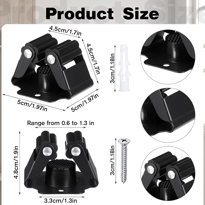 24Pcs Mop and Broom Holder Wall Mount with Screws Matte Black | Heavy Duty Garden Tool Organizer Rack Broom Hanger, Stainless Steel Mop Hanger Wall Mounted for Space Saving