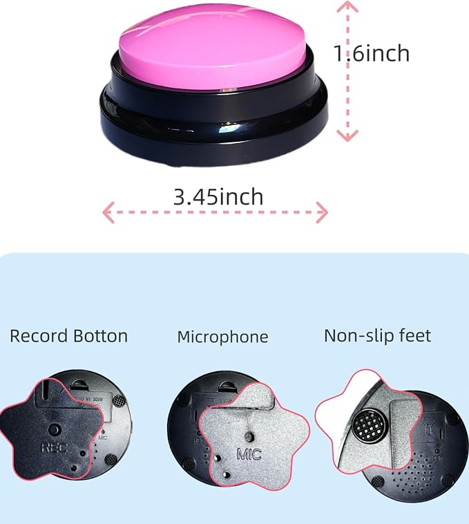 Dog Talk Buttons Voice Recording Button for Communication and Pet Training 30-Second Record & Playback Talking Button for Study, Office, Family, and Kids (Pink, one)