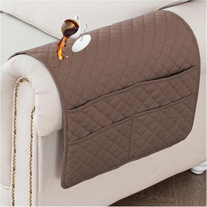 Large Polyester Armrest and Headrest Covers with 2 Pockets | Soft, smooth polyester resists daily wear nonslip silicone backing helps shield recliners and sofas from pet scratches