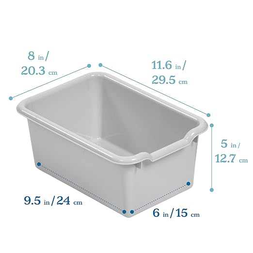 ECR4Kids Scoop Front Storage Bins, Multipurpose Organization, Light Grey, 10-Piece | Durable plastic, GREENGUARD Gold Certified, 1.2 gallon capacity, lightweight & nestable, built-in handle, classroom/home use