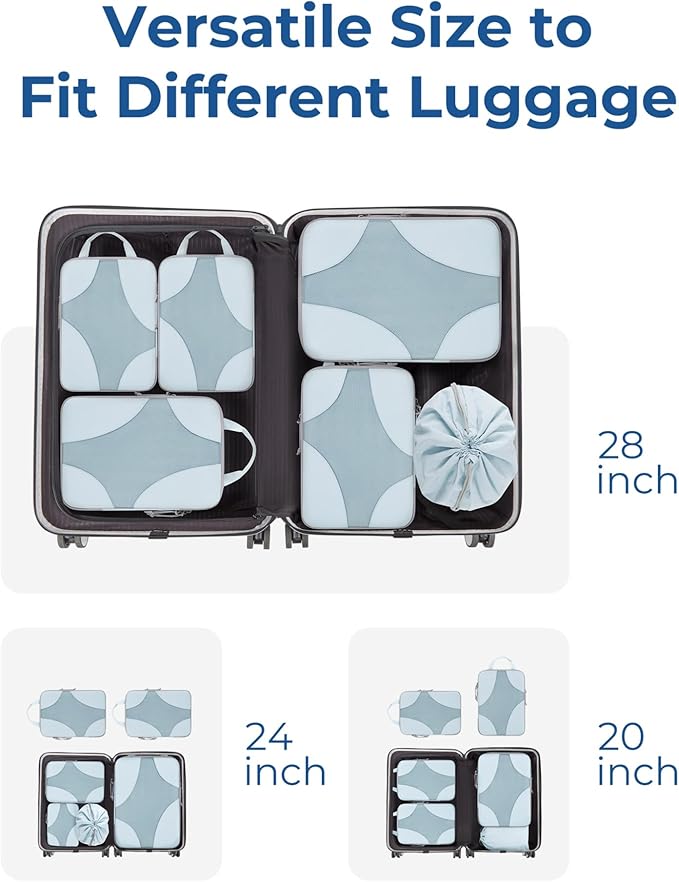 Bagsmart Compression Packing Cubes, Travel Bag Cruise Ship Essentials | Lightweight, Compressible Suitcase Organizer Set fit Standard Carry-On & Checked Luggage, 6 Set, 14 Set Washable Packing Bags