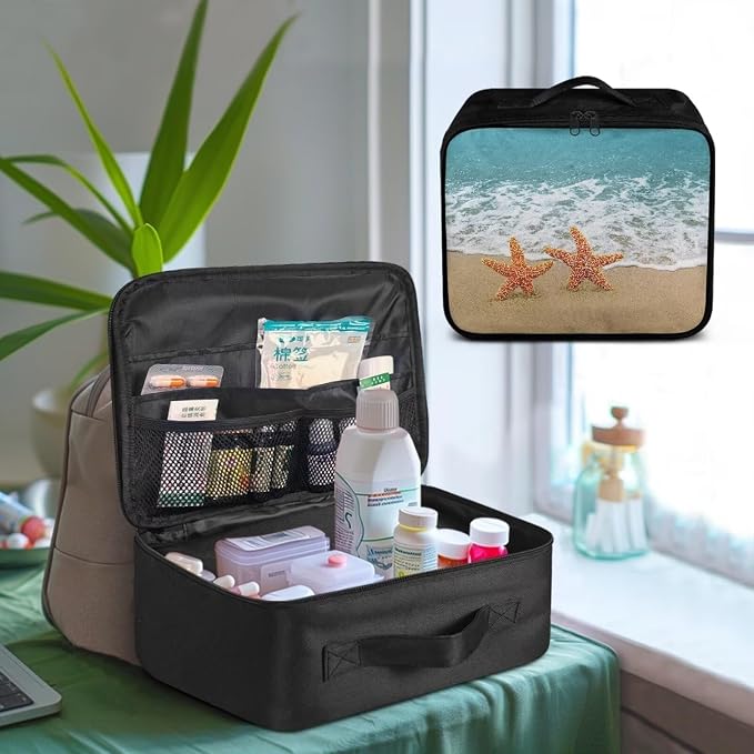 Rnyleeg First Aid Kit Bag for Car First Aid Kit for Home Travel Medicine Pouch Organizer Holiday Emergency Medical Kit Beach Starfish Print