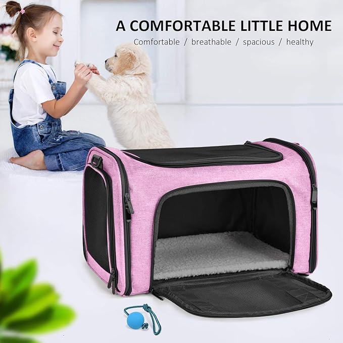 Henkelion Pet Carrier for Small Medium Cats Dogs Puppies up to 15 Lbs, TSA Airline Approved, Soft Sided, Collapsible Travel - Pink (Pack of 2)