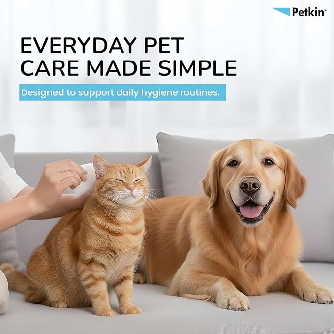 Petkin Jumbo Pet Ear Wipes, 80 Extra Moist Wipes - Soothing & Deodorizing Pet Ear Cleaner to Remove Dirt, Odor, & Wax - Safe, Convenient, & Easy to Use Pet Wipes for Dogs, Cats, Puppies & Kittens