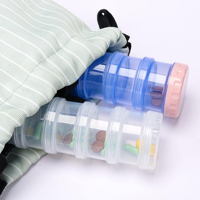 2 Pack 7 Day Pill Organizer Case Stackable Weekly Supplements Vitamins Pills Holder Dispenser Large Translucent Clear with Extra Lid