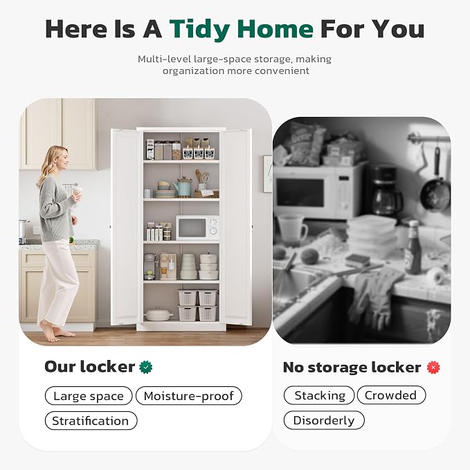 Greenvelly Metal Storage Cabinet, 63" H White Metal Storage Cabinet with Doors and 4 Shelves, Steel Cabinets for Living Room, Office, School (White - Modern)