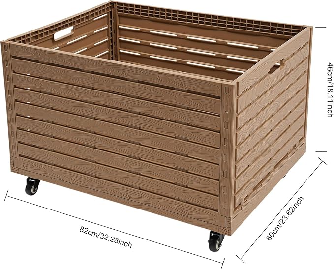 Foldable Rolling Crate with Wheels | 5 Universal Wheels 440.92 lbs Load Capacity Moving Storage Bin Cart for Shopping Travel Home Office Garage 82x60x46cm