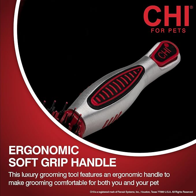 CHI for Dogs Porcupine Pin and Bristle Dog Grooming Brush, Detangling and Smoothing Brush for Short Medium and Long Dog Coats, Helps Remove Loose Hair and Light Tangles, Ergonomic Soft Grip Handle