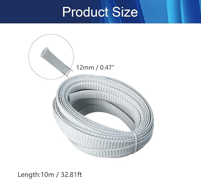 Jutagoss PET Expandable Braided Cable Sleeve, 32.8ft - 1/2 inch Silver White Cable Management Sleeve, Wire Loom Tube Cord Protector for USB Cable, Power Cord, Audio Video and More, 1Pc
