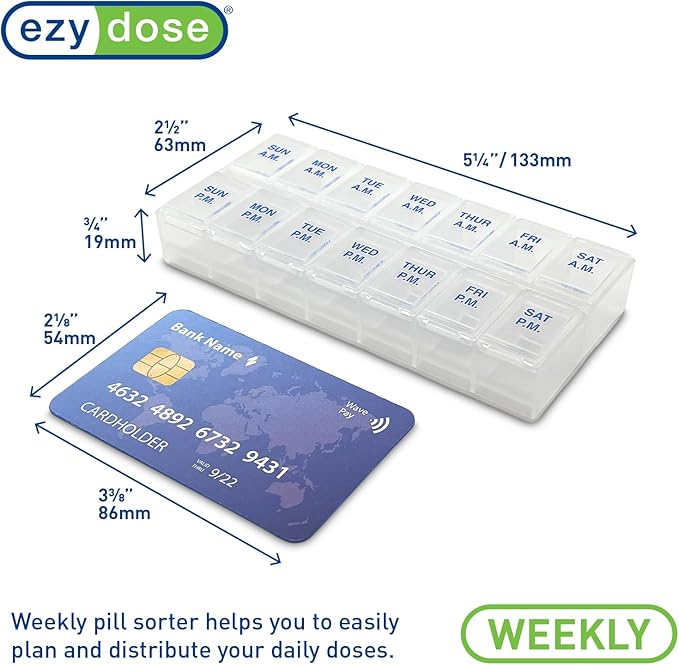 Ezy Dose Weekly (7-Day) AM/PM Pill Organizer, Medium Medicine Case, Natural | Daily Vitamin Box & Supplement Planner, Pop-Up Lids, 2 Times a Day Compact Pill Holder, Portable & Travel-Friendly, BPA-Free