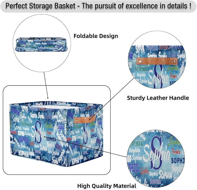 Personalized Foldable Storage Basket with Name, Laundry Hamper Dirty Clothes Pet Toys Storage Bin with Handles for Shelf Home Closet Kitchen, Watercolor Blue Universe